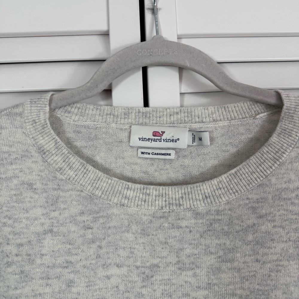 Vineyard Vines Cashmere Merino Wool Drop Shoulder Fringe Sweater Gray Medium - Picture 3 of 9